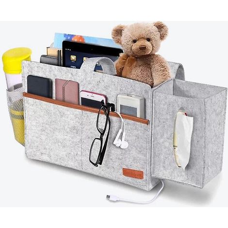 gris Clair-poche De Lit, Sac De Rangement De Chevet En Feutre, Organisateur Mit Botes  Mouchoirs Pour Tlcommande, Tablette, Cble De Recharg, Magaz (1/5)