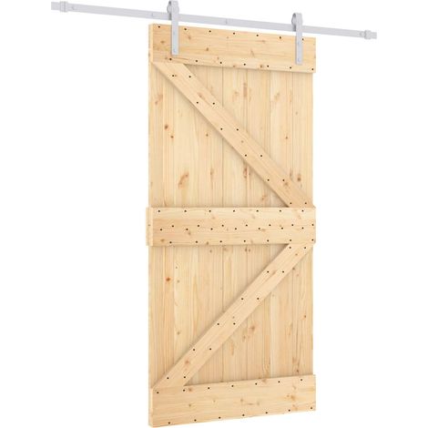 Schiebetür Natürlich und Weiß 100 x 210 cm Massives Kiefernholz vidaXL