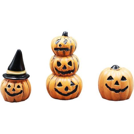 Set mit 3 Mini-Kürbisfiguren aus Kunstharz für Halloween, Feen-Kürbis-Geisterdekorationen für Halloween