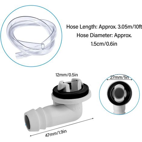Ortviai Tuyau d’Évacuation pour Climatiseur 10 pi (3,05 m) en Plastique Étanche avec Raccord et Colliers – Kit Universel (1/4)
