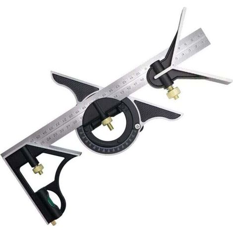 Équerre à Combinaison 300mm, Équerres de charpentier, Règle d'angle en Acier Inoxydable, Équerre Combinée avec Niveau à Bulle et Tire-Lignes Pratique, Idéal pour les travaux de menuise (1/4)