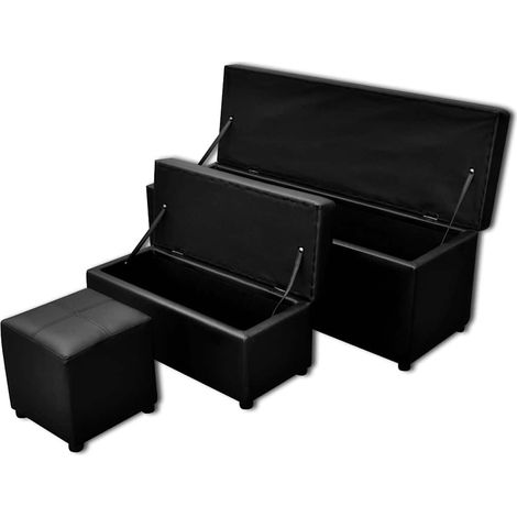 Aufbewahrungsbank Kunstleder schwarz Fußstütze Set 3-teilig vidaXL (1/5)