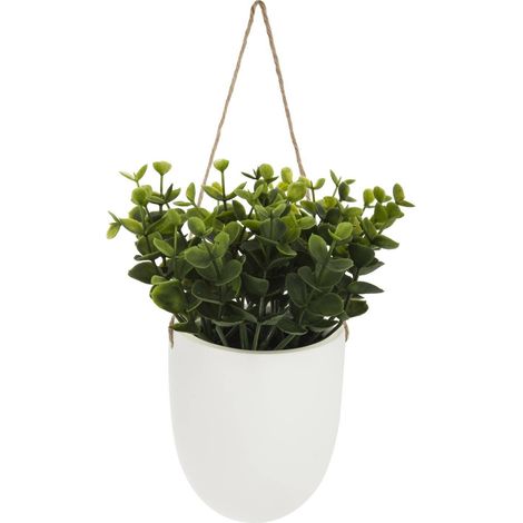 Plante artificielle en pot, suspendue, yukka en pot blanc (1/2)