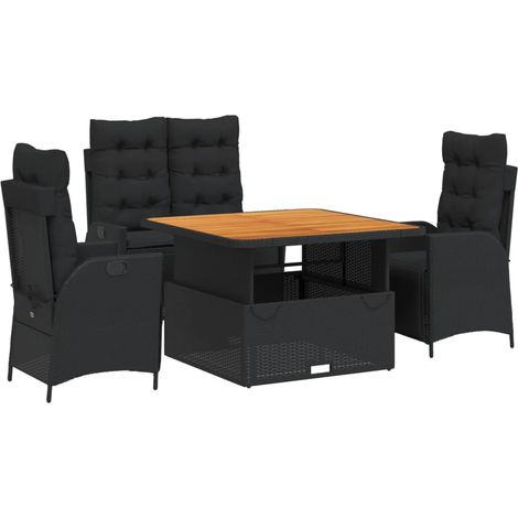 Ensemble à manger de jardin 4 pcs Mobilier de jardin avec coussins noir (1/5)