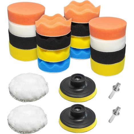 Kit de 22 embouts de polissage pour perceuse, embouts en mousse pour voiture, tampons de polissage de 7,6 cm (3 pouces), machine à polir les voitures (1/5)