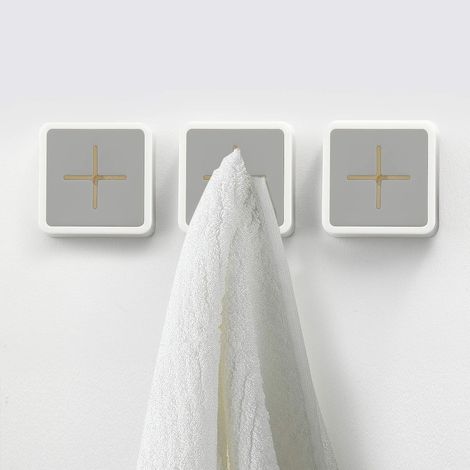 Crochet porte-serviettes de cuisine, porte-serviettes auto-adhésif pour porte de placard de cuisine, sans perçage (3 pièces - blanc et gris) (1/3)