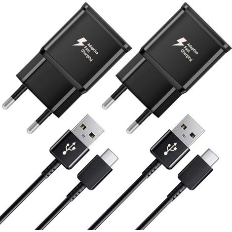 Chargeur rapide 2 pièces, câble de 1,2 m, compatible avec Samsung Galaxy S22 S21 S20 S8 S10 S9 Plus Note 7 8 9 10 A53 LG, HTC 2-pack/noir