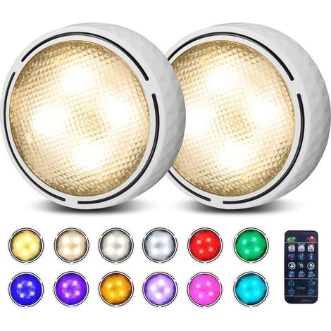 Veilleuse à pile, RGBW Lampe LED sans fil, Lampe Spot LED, Lampe d'armoire pour pour Penderie/Placard Étagère/Entrée [Lot de 2 Blanc]