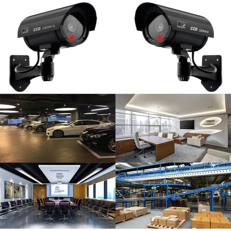 Lot de 4 Caméras Factices pour Extérieur & Intérieur, Fausse Caméra de Surveillance CCTV avec LED Clignotante (4Pcs Noir) (1/5)