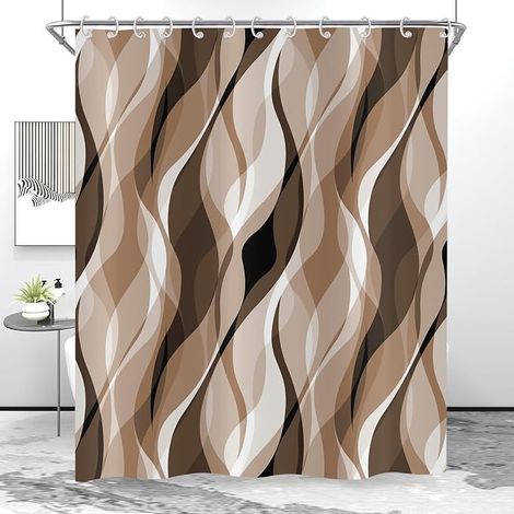 Rideau de Douche Marron 90x180, Moderne Abstrait Marron et Gris Rayé Imperméable Tissu Lavable Rideau de Bain pour Salle de Bain avec Crochets (1/5)