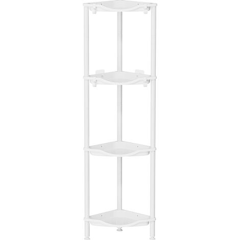Etagere Douche sans Percage 4 Niveaux, Rangement Angle Salle de Bain en Plastique, Porte Savon, Meuble Salle de Bain pour Shampoing, Gel Douche, Produits de Soins de la Peau, 34cm L, Blanc (1/5)