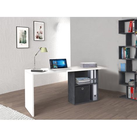 Dmora - Escritorio Dmait, Escritorio lineal con soporte para PC, Mesa de oficina multiusos, Escritorio para ahorrar espacio, 100% Made in Italy, cm 110x50h75, Blanco brillante y Pizarra (1/3)