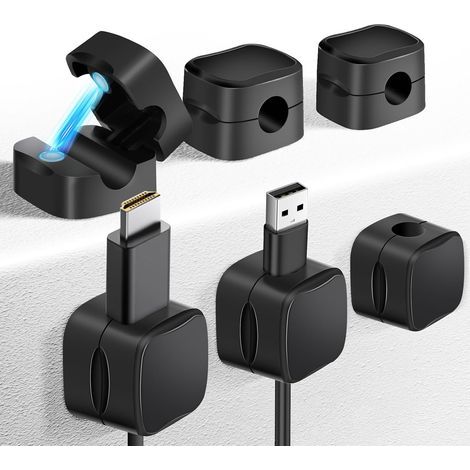 Kabelmanagement-Clips, 6-teiliges Set, magnetischer Kabelorganizer mit Klebefläche für Schreibtisch, Büro, Nachttisch, Ladekabel, Audiokabel, Schwarz (1/5)