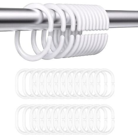 Lot de 24 anneaux de rideau de douche en plastique, crochets en forme de C, adaptés aux salles de bains et chambres (1/5)