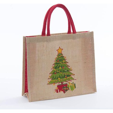 Borsina in juta naturale con albero rosso, 15x12x15 cm (kit da 10) (1/2)