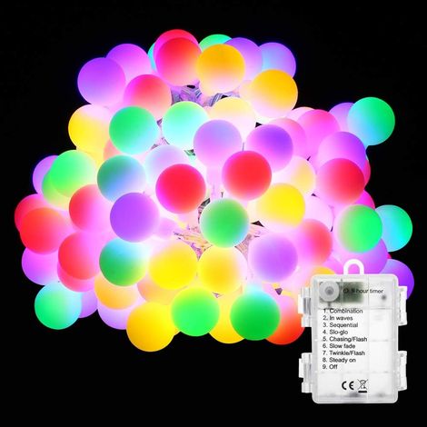 Guirlande lumineuse multicolore, 40 LED à boules de Noël, 8 modes avec minuterie, étanche, pour intérieur et extérieur, chambre, fête et mariage (1/5)