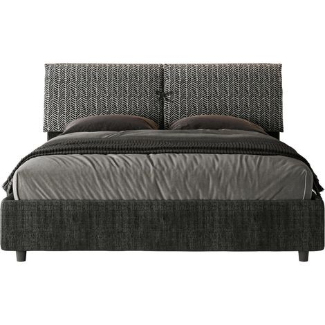 Lit double grands coussins tête de lit rembourré tissu tapissé Viena Sans sommier-Gris foncé-160x200 (1/4)