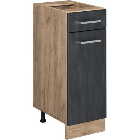 Mueble bajo de cocina R-Line, Hormigón negro, 30 cm sin encimera, Vicco