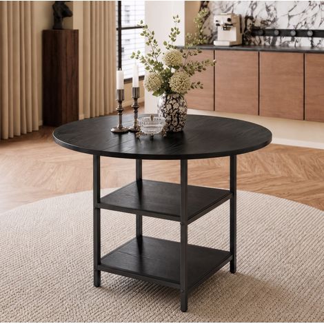 Mesa de comedor redonda de 107 cm en MDF negro con estructura metálica DESVIAE (1/5)