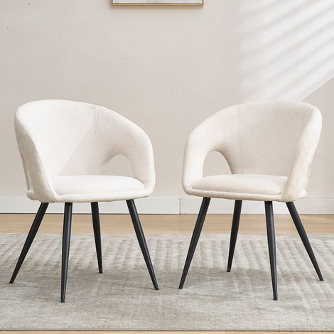 Wahson 2 PZ Sedie da Pranzo in Ciniglia con Schienale Curvo, Sedie Cucina con Gambe in Metallo Piedini antiscivolo Salotto per Sala da Pranzo Soggiorno, Beige