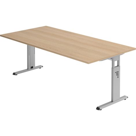 bümö Schreibtisch Serie-O Rechteck: 200 x 100 cm Eiche Silber (1/5)