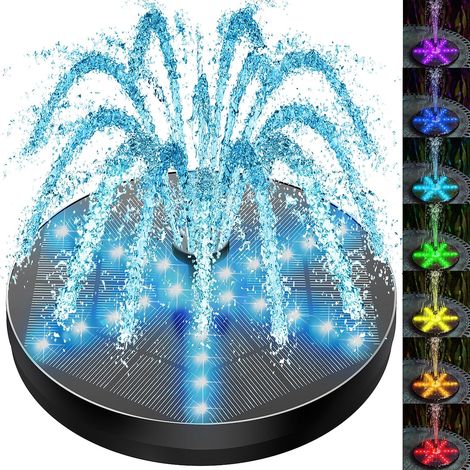 4W Fontaine Solaire 60 LEDs Colorée, 2026 Upgrade Solaire Flottant Extérieur Fontaine Pompe Bassin Solaire avec 8 Buses pour Bain d'oiseaux, Étang, Piscine, Jardin Fontaine, Décoration de Jardin