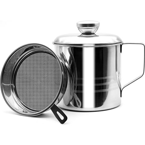 1200ml Oil Pot de Graisse pour bidon de Stockage en Acier Inoxydable avec Filtre à Mailles Fines pour Le Stockage de l'huile de friture et de la Graisse de Cuisson (1/5)