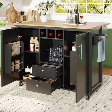 Mueble de cocina isla con mesa abatible MDF negro OKMYHOME (1/5)