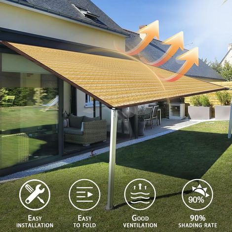 Vela de sombra rectangular con ojales - Transpirable - Protección solar - Malla de sombra para invernadero - Patio - Jardín - Plantas - Beige (1/4)