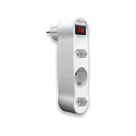 Adaptateur Allemand à 3 Voies avec Interrupteur, 16 A, Blanc, idéal pour Plusieurs appareils électriques.