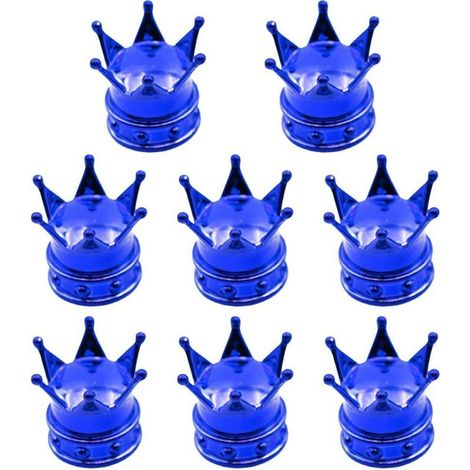 Set of 8 crown valves for cars, SUVs and motorcycles – metal core with seals, compatible with tire valve stems in red, black, silver (blue) (1/4)