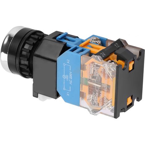 Interrupteur momentané à bouton-poussoir vert à tête plate de 22 mm avec voyant LED 220 V (1/5)