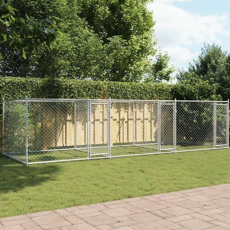 Cage pour chien avec portes-Abri pour chien gris 6x2x1,5 m acier galvanisé 881490
