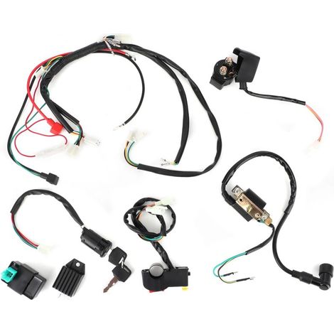 Cablaggio motore, kit professionale di cablaggio per avviamento elettrico per auto, pit bike, quad, moto da cross, ATV da 50cc, 110cc e 125cc, cavi di accensione, interruttore al manubrio, centralina