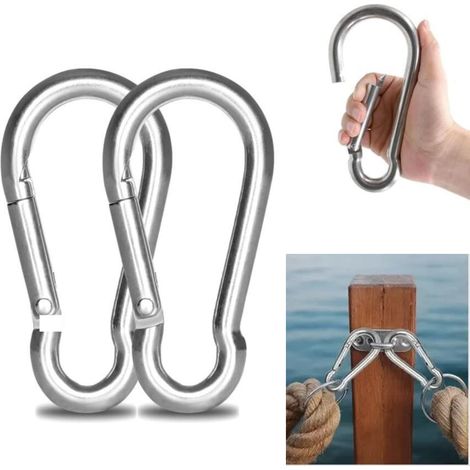 Mousqueton Sollbry – 12 mm inox 304, grand crochet 140 mm, fixation robuste, charge max 800 kg, anneau pour hamac et balançoire – 140 mm x Ø12 mm (1/5)