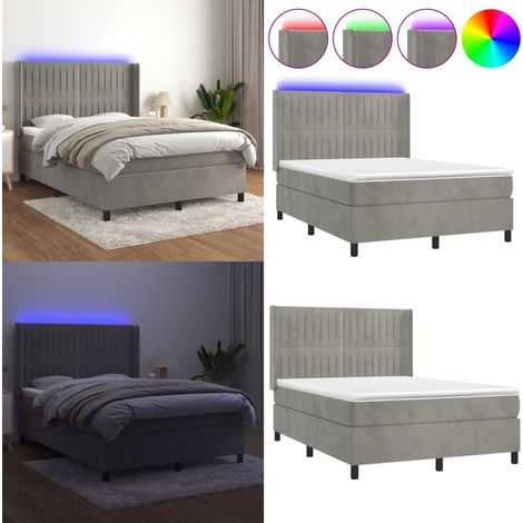 Sommier à lattes de lit matelas et LED Gris clair 140x190 cm - Lit Plateforme - Lit Capitonné - Lit Design - Lit Velours - Lit Avec Éclairage Led - Home & Living (1/5)