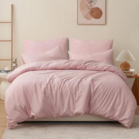 Housse de Couette 220x240 cm Rose avec Fermeture Éclair – Parure de Lit 2 Personne pour Lit 180x200 avec 2 Taie d'oreiller 65x65 cm – Ensemble en Microfibre Infroissable (1/5)