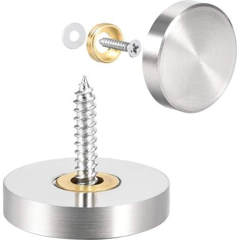 Cache Vis Miroir Décoratif Capuchons Couverture Clous Brossé Acier Inox 25mm 4Pcs (1/4)