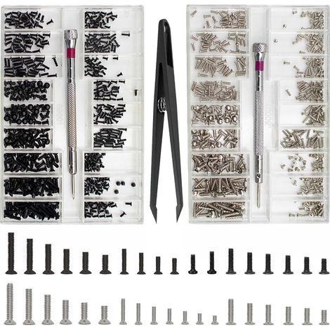 Kit de reparación de microtornillos de 1000 piezas, 18 tipos de microtornillos M1.2, M1.4 y M2, kit surtido de tornillos pequeños con destornillador, tornillos pequeños, minitornillos metálicos, color (1/5)