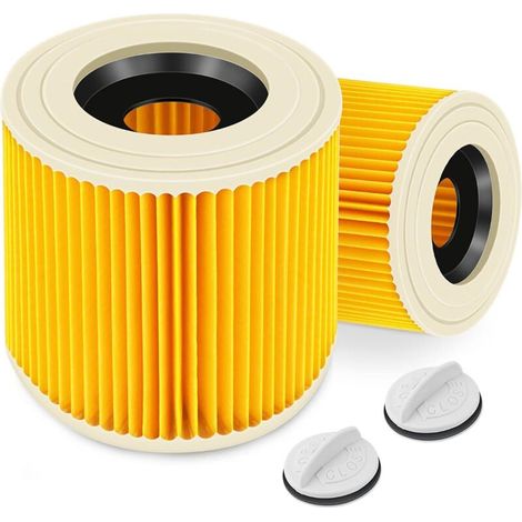 Paquete de 2 cartuchos de filtro lavables y reutilizables, compatibles con las aspiradoras en seco y húmedo Kärcher WD3, WD2 y MV2. (1/5)