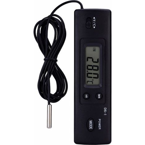 Thermomètre Compteur De Température Numérique À Cristaux Liquides LCD Mesure De L'humidité Capteur De Sonde Câblé pour Réfrigérateur Aquarium Climatiseur（Noir）