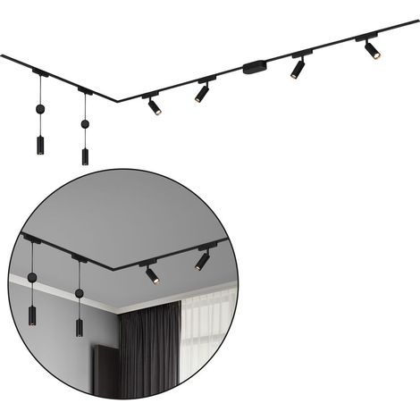 Briloner Luxtrail Système de rails, set complet, 4x LED Spots, 2x LED Suspendues, orientables, réglables en hauteur, noir, 3m