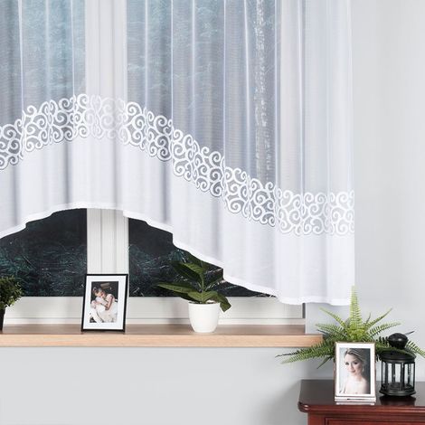 DANIELA - Rideau jacquard prêt-à-poser avec découpe en bas - 350x155 cm - blanc (1/5)