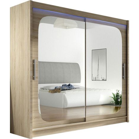Armoire Closico Pallor VIII, Sonoma chêne, 215x180x58cm, Portes d'armoire: Coulissantes, Nombre d'étagères: 5, LED: Disponible (1/4)