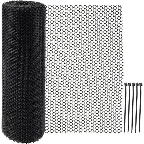 Grillage Plastique Noir 40cm x 10m - Filet Poule en Plastique - Clôture Hexagonale pour Volaille et Jardin - Filet de Protection pour Chat et Chien - Lot avec 100 Attaches Zip (1/5)