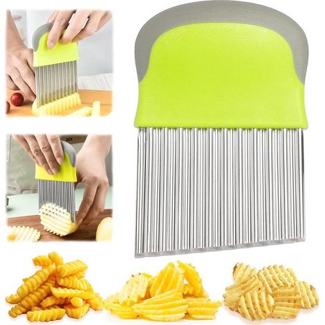 Taglia patatine ondulate monopezzo, taglia patatine fritte multifunzionale, taglia verdure ondulate in acciaio inossidabile, taglia patatine ondulate manuale per tagliare (1/5)
