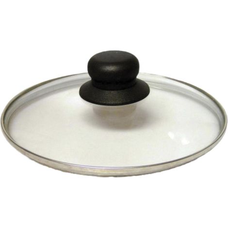 Couvercle en Verre Cerclé Inox 32 cm avec Bouton Bakélite - Couvercle Universel pour Casserole, Poêle, Marmite et Sauteuse - Argenté, Pratique et Durable (1/5)