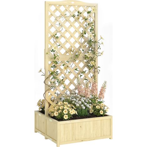 Zusammenklappbarer Gemüsepflanzkasten aus Holz mit quadratischem Rankgitter, doppelter Blumenkasten für Kletterpflanzen, 73 x 70 x 170 cm, Natur