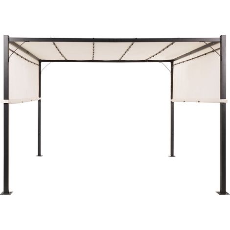 Gazebo in metallo e poliestere nero beige LED 310 cm pergola padiglione da giardino Parga (1/5)
