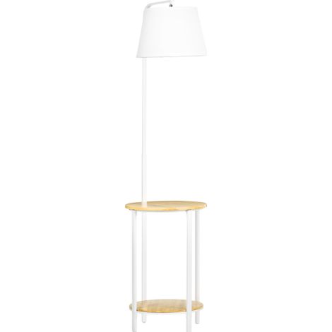 Lampada da terra bianca da 162 cm con 2 ripiani e paralume di lino, 40 W, acciaio e bambù (1/5)